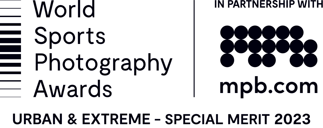 "World Sports Photography Awards 2023 logo featuring the 'Urban & Extreme - Special Merit' distinction, in partnership with MPB.com. Recognizing excellence in sports and extreme photography."